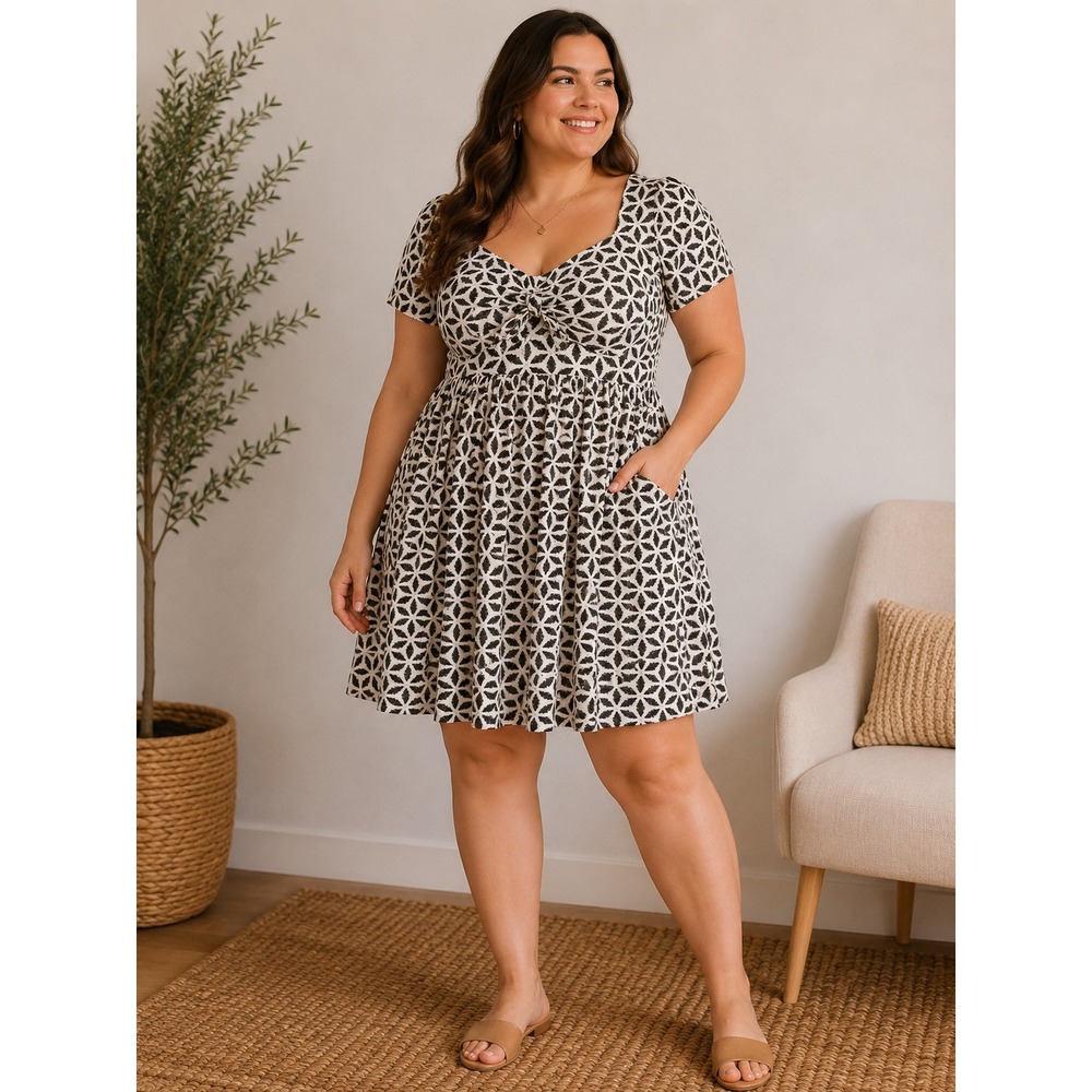 Torrid Super Soft Knit Skater Dress Plus Size 4 Geometric Black White Pockets